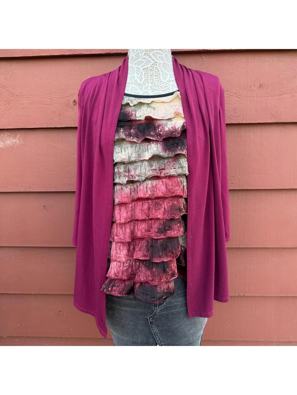 Notations Layered Ruffle Top‎ and Magenta Cardigan Set Y2K Art